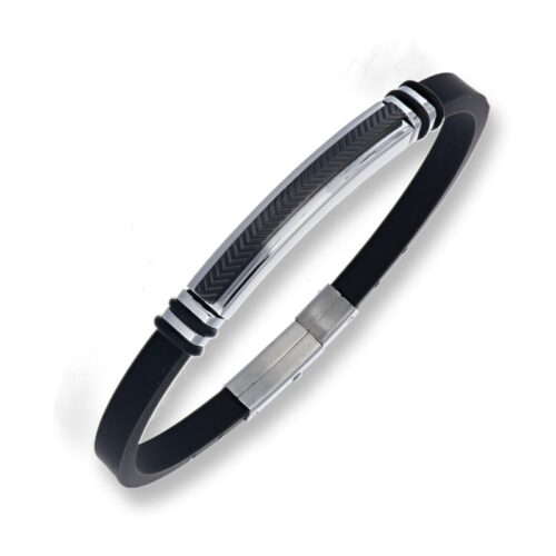 Bracciale uomo in caucciÙ nero con targa