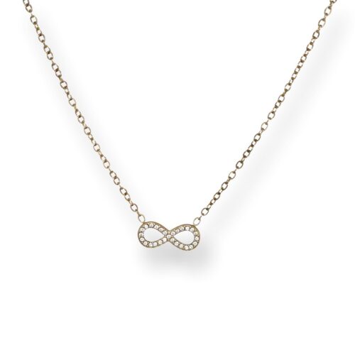 Collana donna in acciaio con infinito pietre bianche dorata