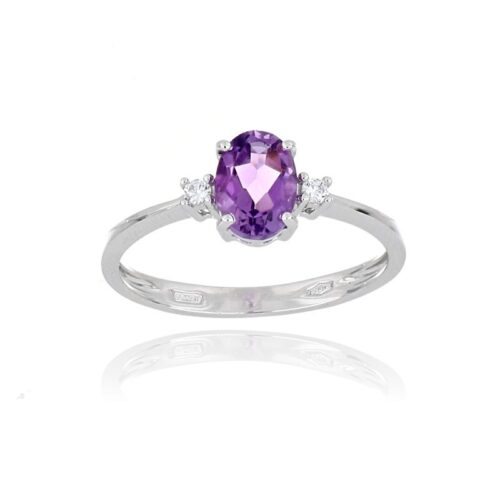 Anello Solitario TerryOro Essenza Oro 375 Bianco Zircone Viola Misura 13