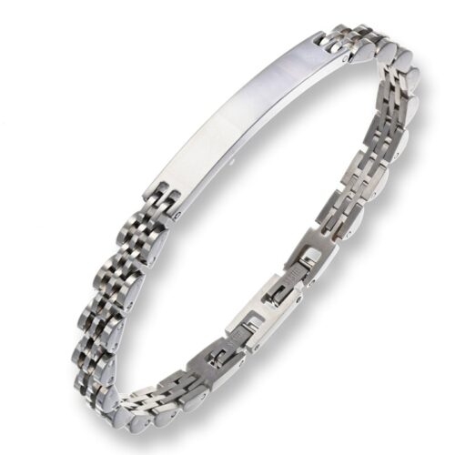 Bracciale maglia pantera mattoncino acciaio con targa