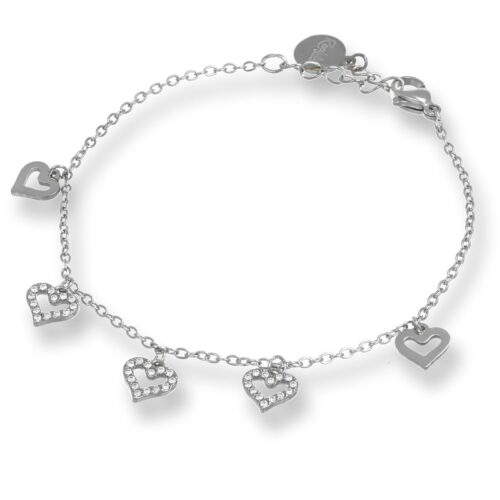 Bracciale Donna In Acciaio Con Cuori Pendenti Revolution Gioielli Essenza