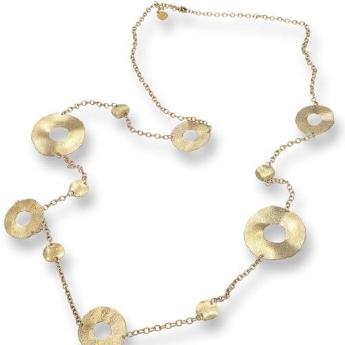 Collana donna in acciaio con ovali martellati dorata