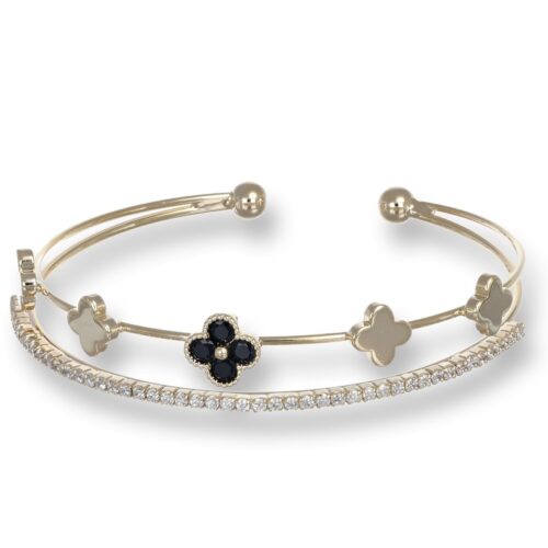 Bracciale semirigido con pietre bianche e fiore nero