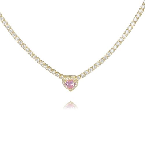 Collana TerryOro Luxeline 217CL-0801 GD+PINK Tennis con cuore rosa