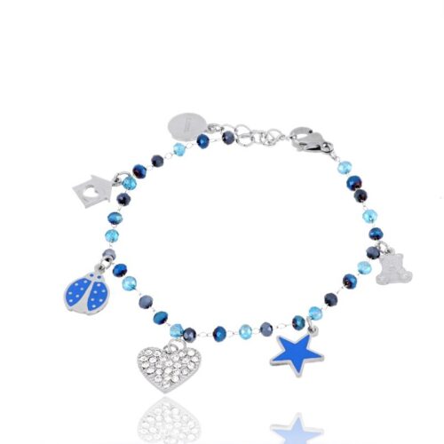 Bracciale Donna Acciaio Con Perline Blu E Portafor Revolution Gioielli Essenza