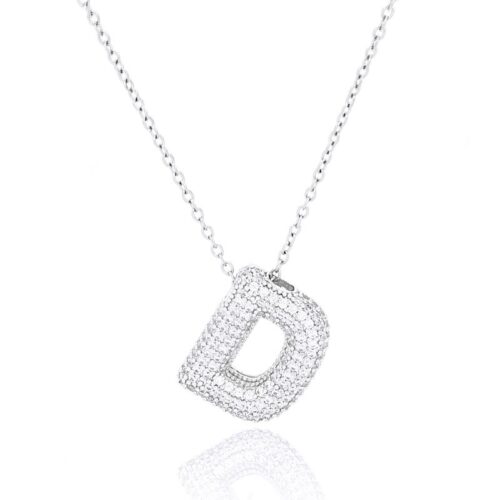 Collana donna acciaio con lettera d con pietre