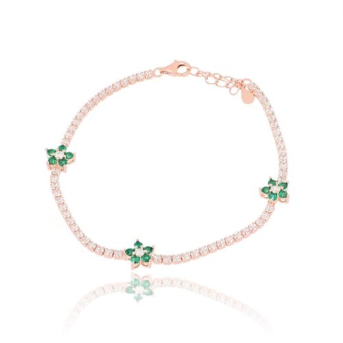 Bracciale TerryOro Tennis con Fiori in Argento 925 con Zirconi