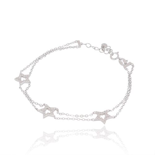 Bracciale TerryOro Doppio Filo Tre Stelle in Argento 925 con Zirconi