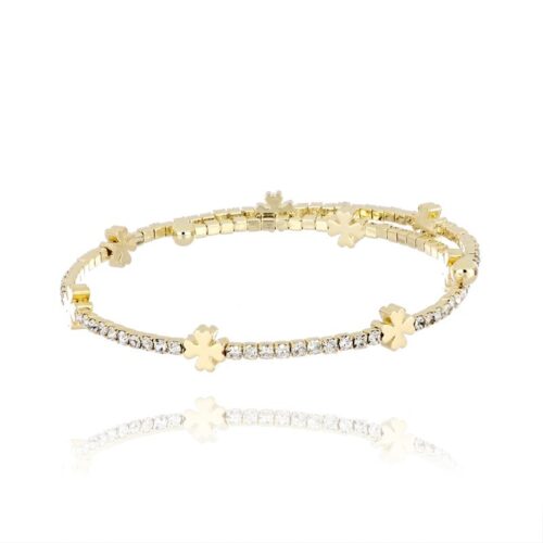 Bracciale Quadrifogli e Cristalli Bianchi Dorato Revolution Gioielli Essenza