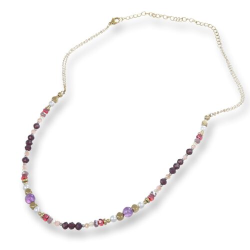 Collana donna con perline viola dorata