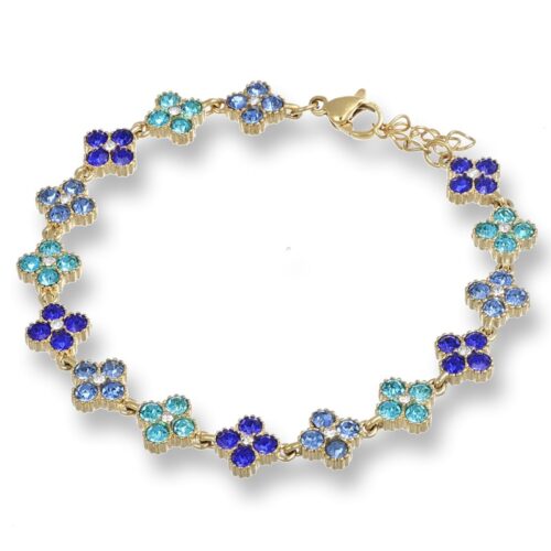 Bracciale donna dorato montatura a fiore pietre celesti