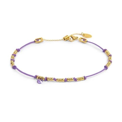 Cavigliera Marlù 20CV097G-L cordino lilla in acciaio PVD oro con zircone