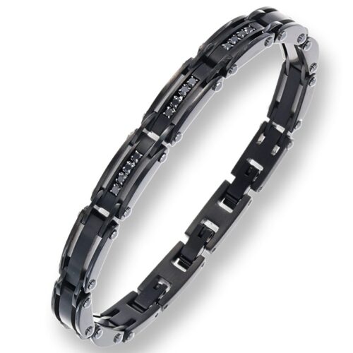 Bracciale uomo in acciaio ceramica nera inserti neri