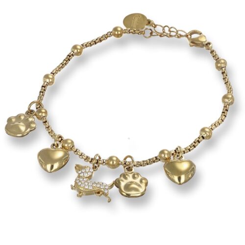 Bracciale Cuore e Bassotto Dorato Revolution Gioielli Essenza