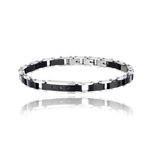 Bracciale Uomo Revolution Luxury Ceramica Nera Tre Diamanti Neri
