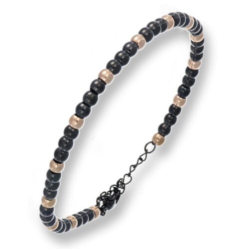 Bracciale uomo in acciaio con palline nere e rosÈ