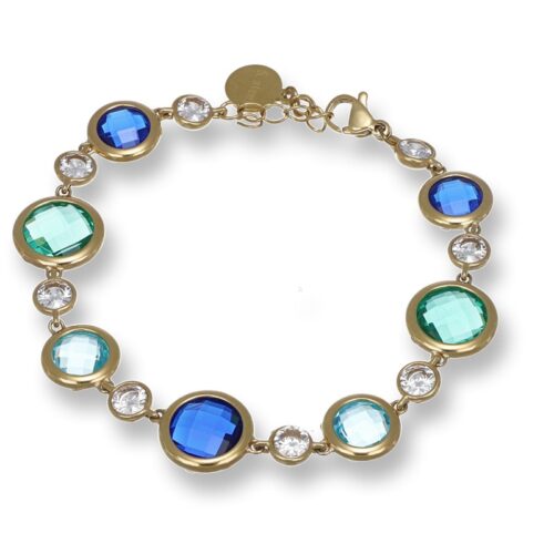 Bracciale Donna Dorato Con Pietre Tonde Verdi E Blu Revolution Gioielli Essenza